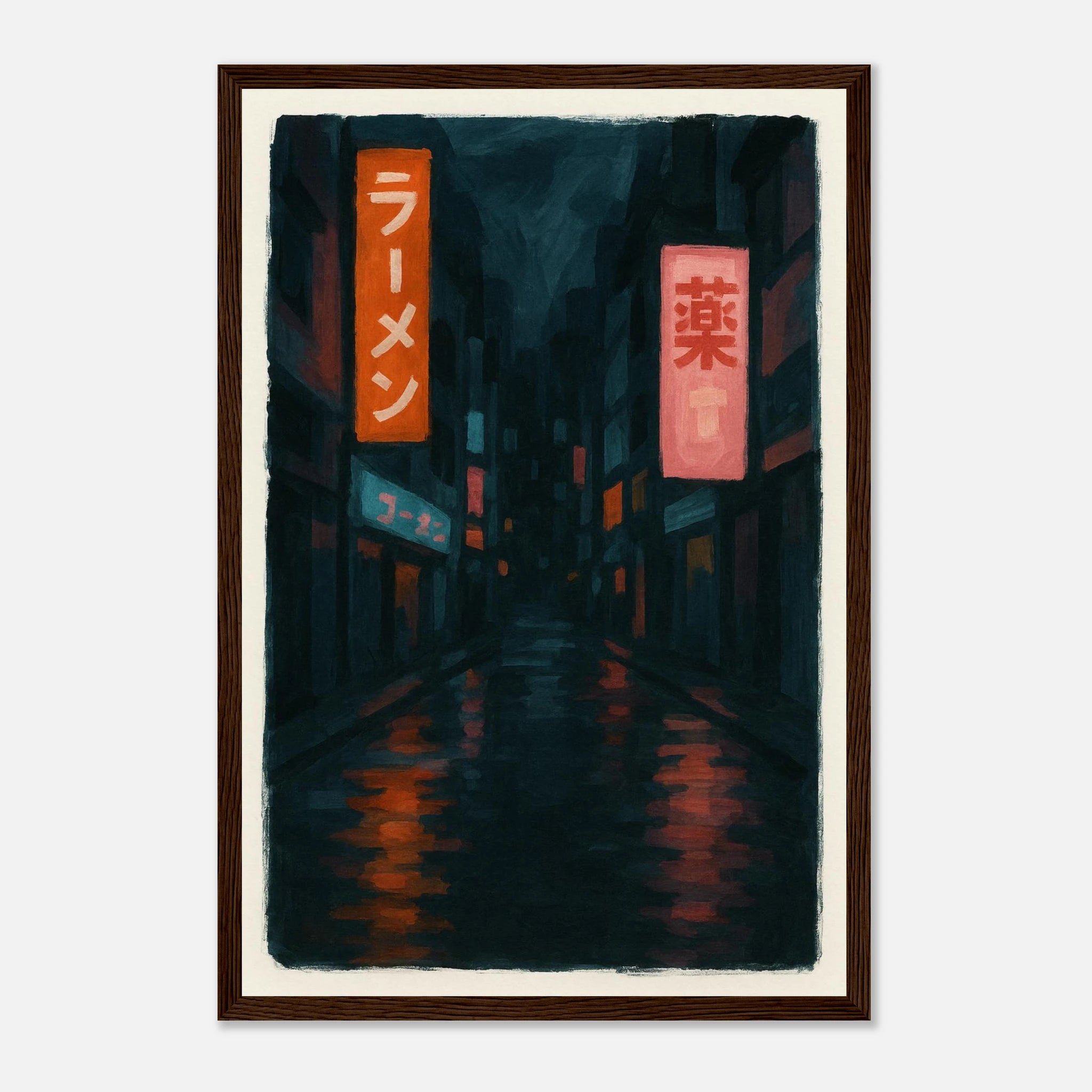 Dark wood frame 30x45 cm 12x18″ - Midnight Neon – Tokyo Alley Art Print - Play By Print