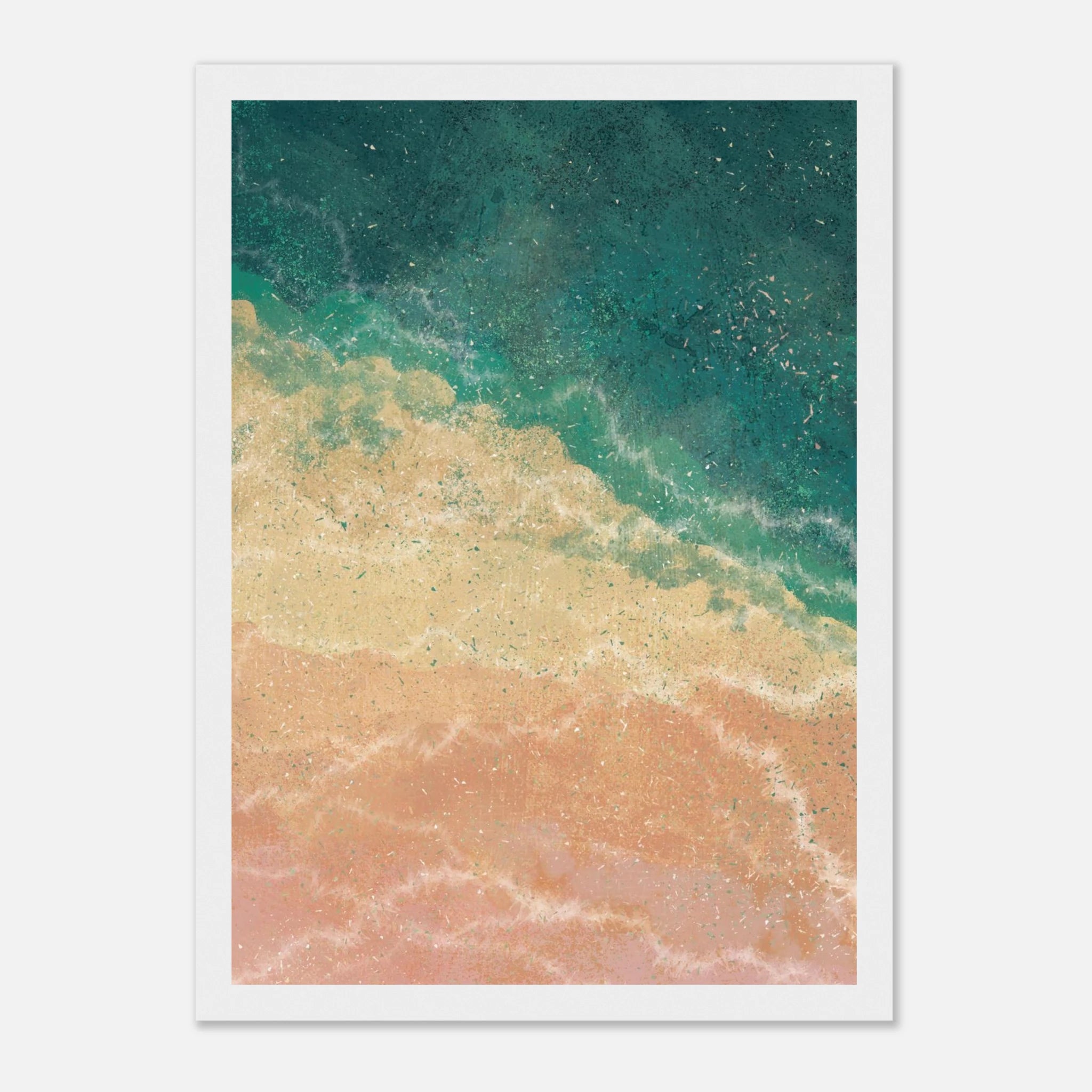 White frame - Golden Shoreline – Textured Coastal Abstract Print in Teal & Sand - Daisy