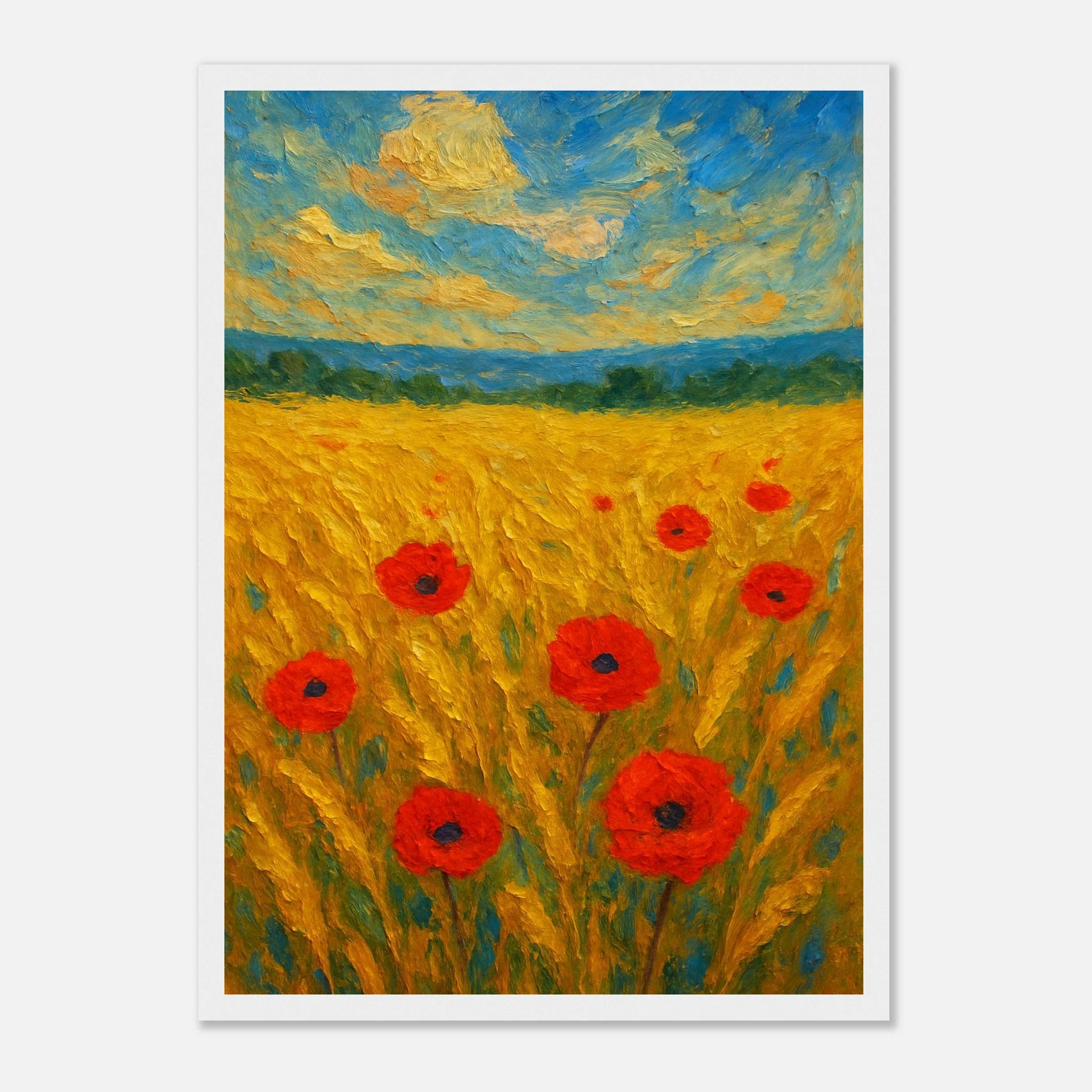 White frame A3 (29.7 x 42 cm) - Golden Poppy Field Print | Vibrant Impressionist Landscape - Play By Print