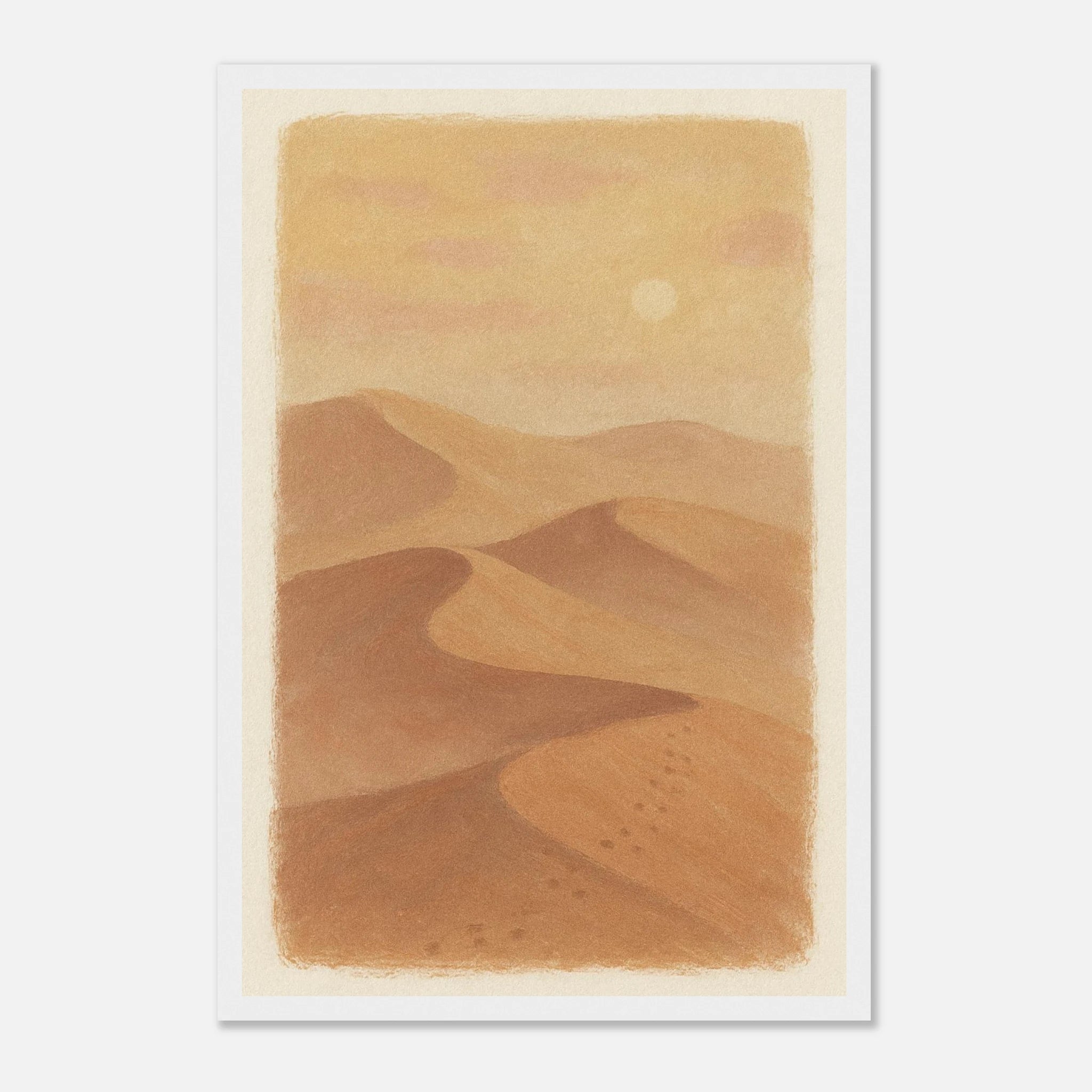 White frame 30x45 cm 12x18″ - Golden Haze – Soft Desert Dunes Wall Art Print - Play By Print