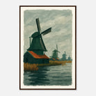 Dark wood frame 60x90 cm 24x36″ - Dutch Windmills at Zaandam – Gouache-Style Art Print - Play By Print