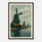 Dark wood frame 30x45 cm 12x18″ - Dutch Windmills at Zaandam – Gouache-Style Art Print - Play By Print