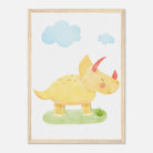 Wood frame - Yellow Dinosaur Nursery Print | Cute Triceratops Wall Art for Kids - Iris