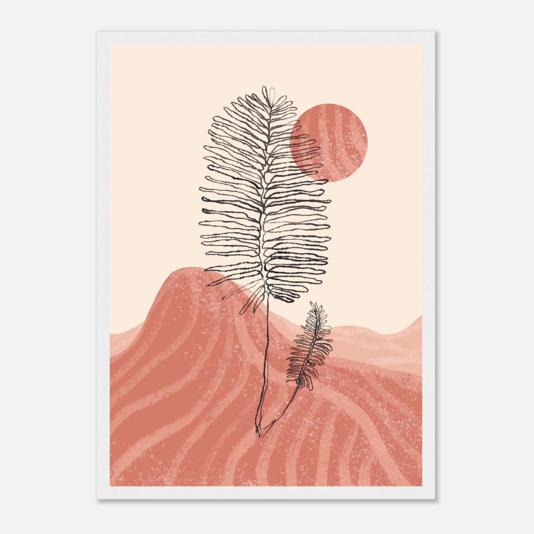 White frame - Terracotta Sun & Palm – Minimalist Abstract Desert Landscape by Daisy - Daisy