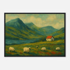 Black frame A2 (42 x 59.4 cm) - Hillside Haze – Countryside Sheep & Cottage Wall Art Print - Play By Print