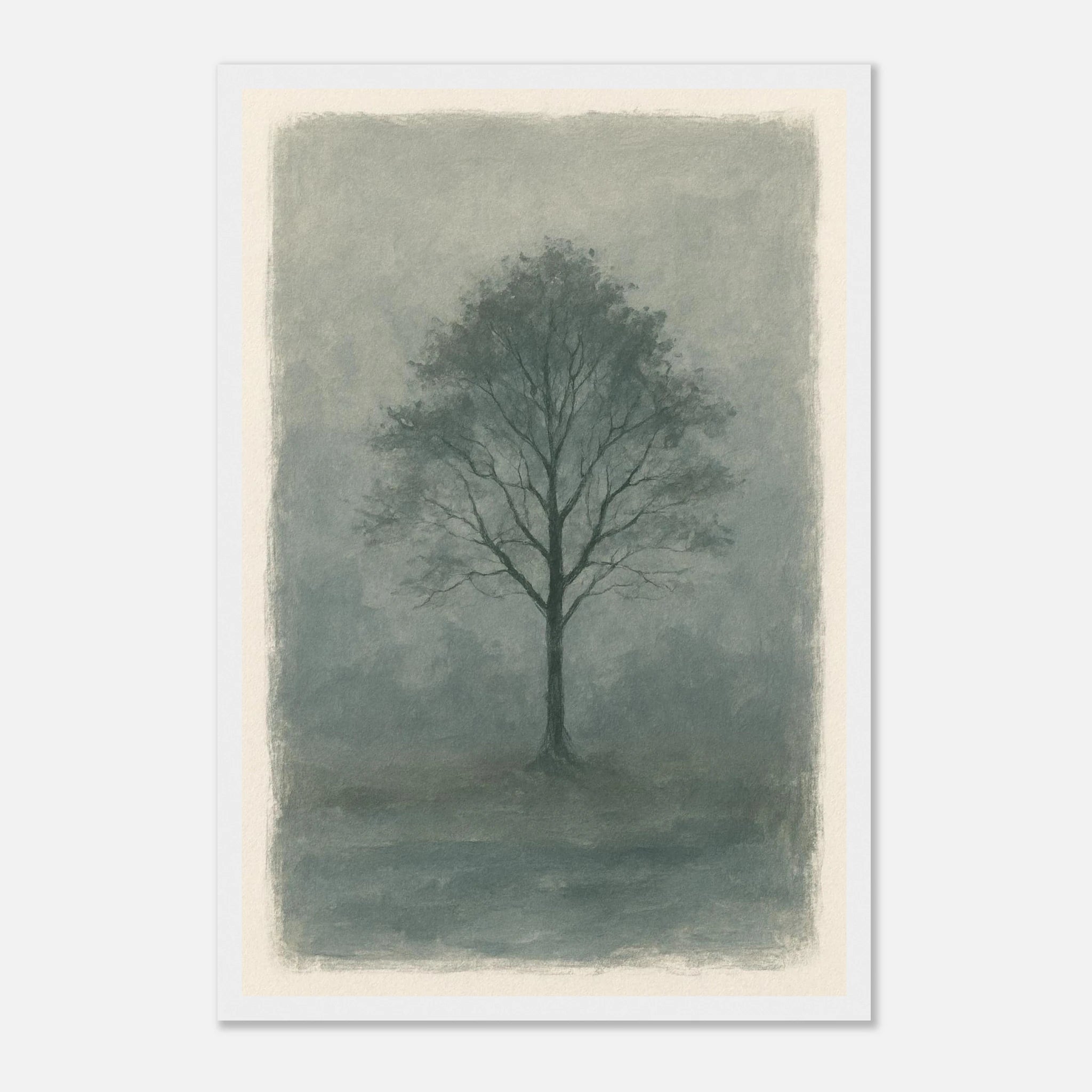 White frame 30x45 cm 12x18″ - Misty Monochrome Tree – Minimalist Landscape Art Print - Play By Print
