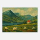 Unframed A2 (42 x 59.4 cm) - Hillside Haze – Countryside Sheep & Cottage Wall Art Print - Play By Print