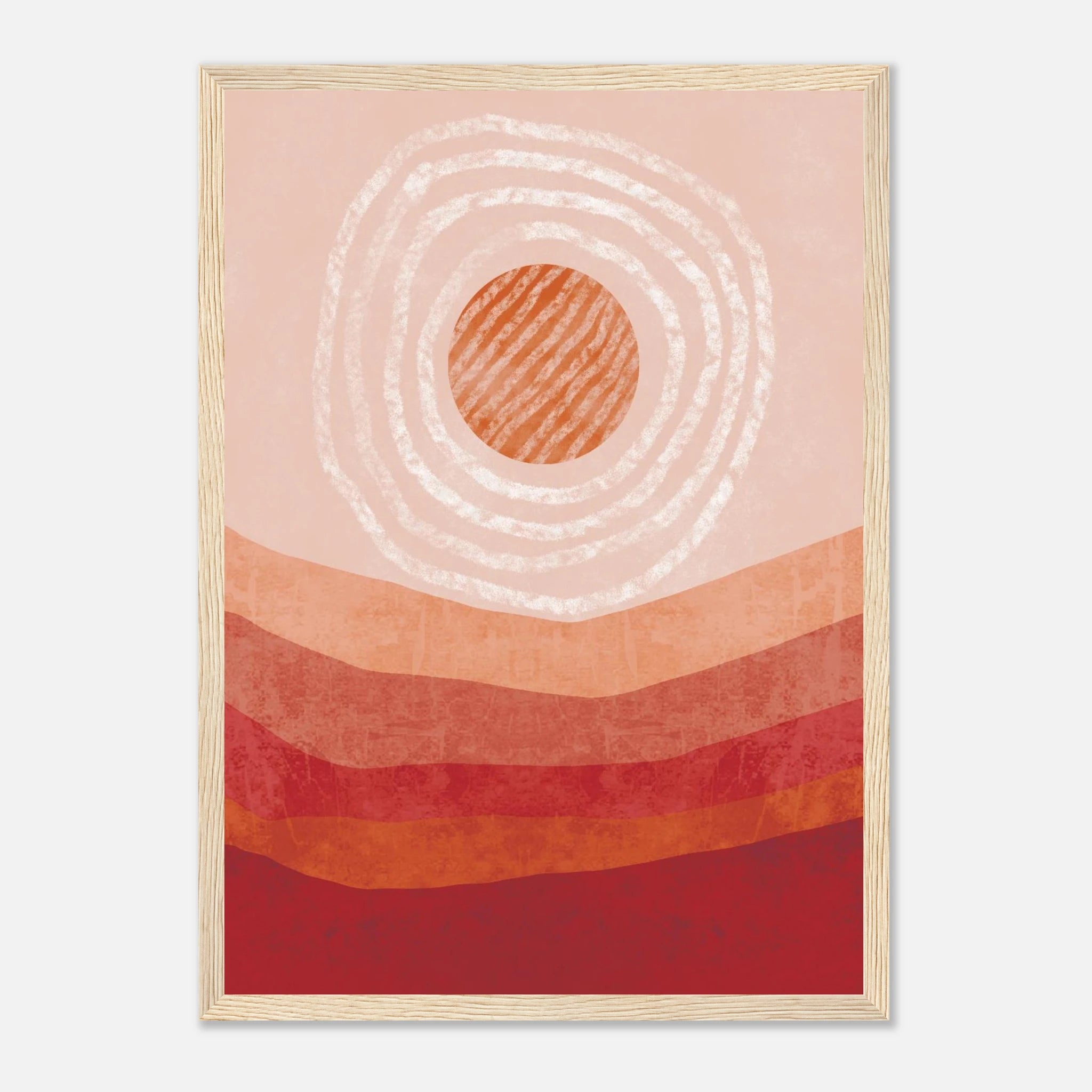 Wood frame - Solar Bloom – Abstract Sunrise Wall Art in Terracotta Tones - Daisy