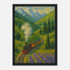 Black frame 21x29.7 cm 8x12" - Mountain Steam Train Wall Art | Textured Painterly Travel - Play By Print