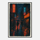 Black frame 60x90 cm 24x36″ - City Shadows – Rainy Night in Tokyo Neon Alley Print - Play By Print