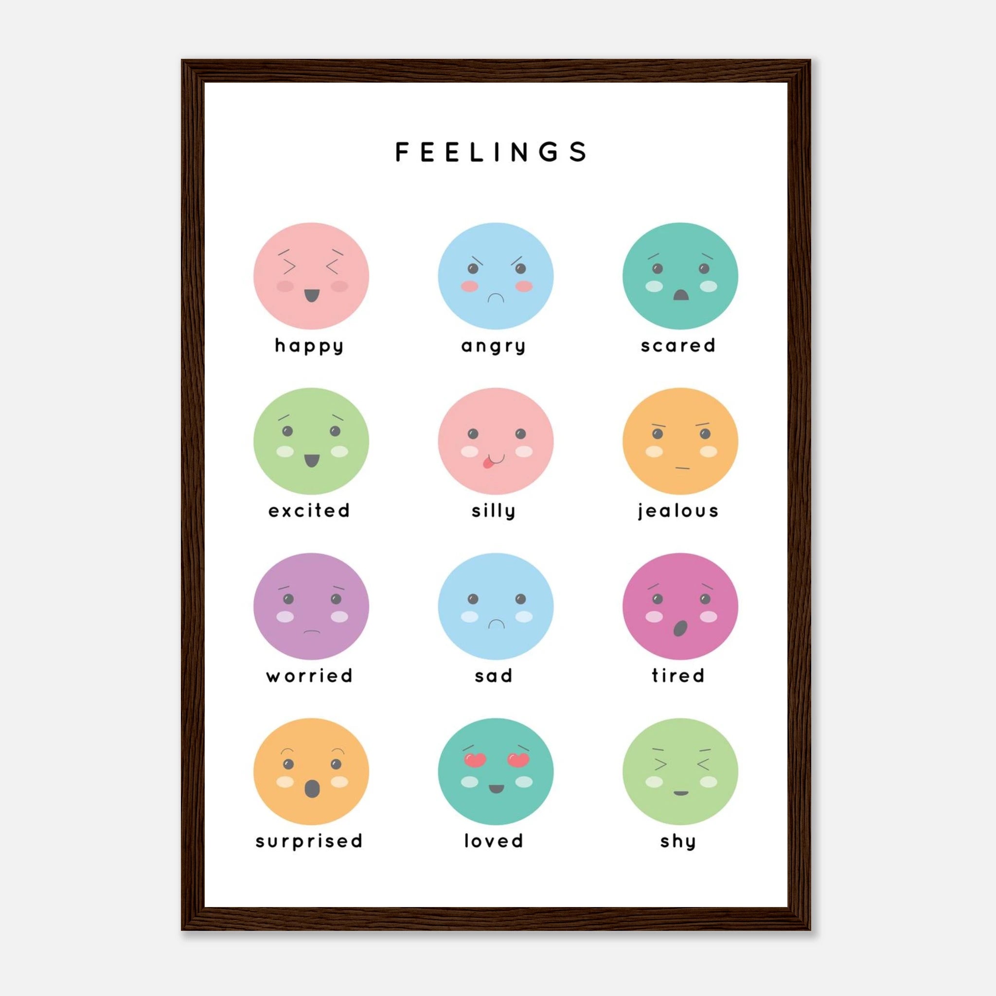 Dark wood frame - Feelings Poster – Emotions for Kids | Educational Print to Explore Emotions - Elena