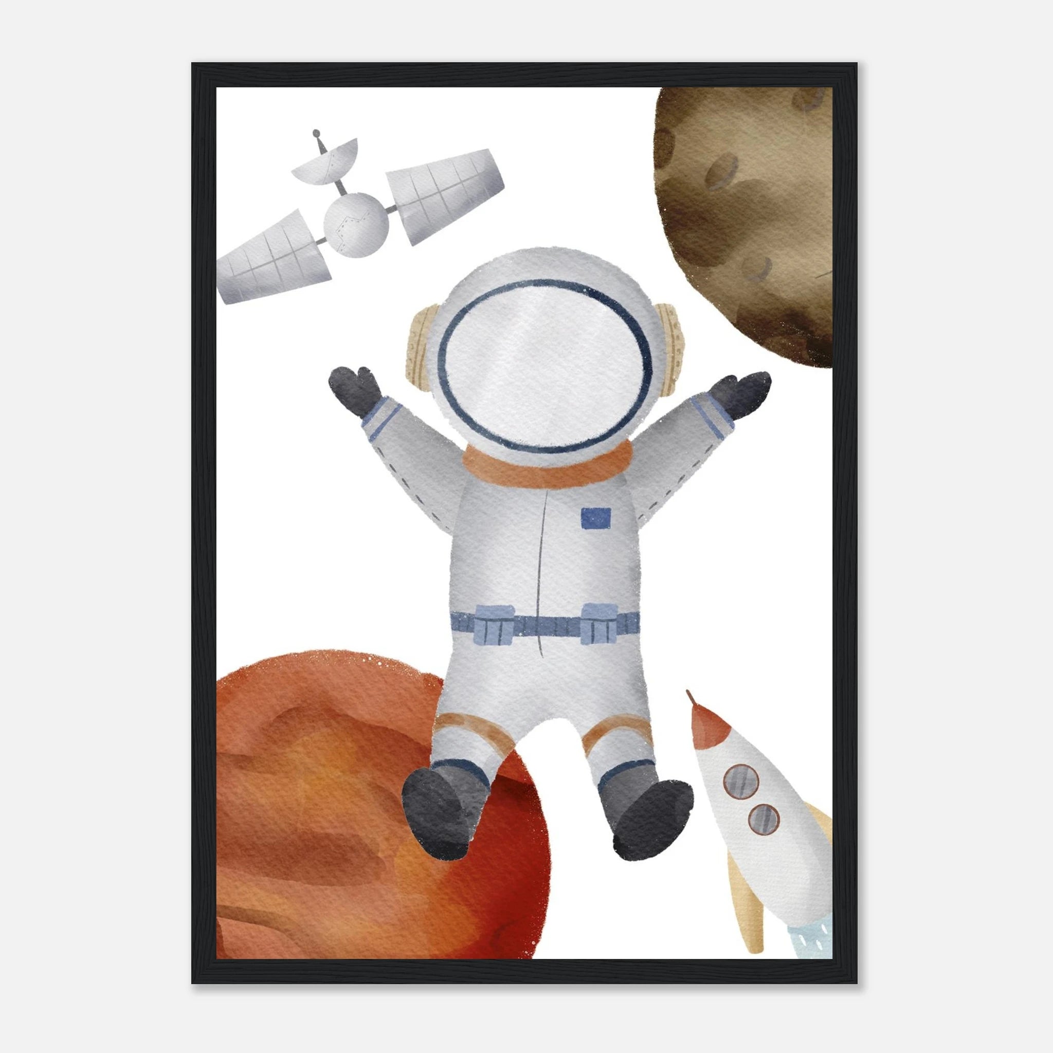 Black frame - Watercolour Astronaut Space Adventure Wall Art - Olga