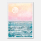 White frame - Cotton Candy Horizon – Serene Ocean Sunrise Watercolour Print - Daisy