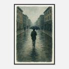 Black frame 60x90 cm 24x36″ - Rainy City Walk – Gouache-Style Art Print - Play By Print
