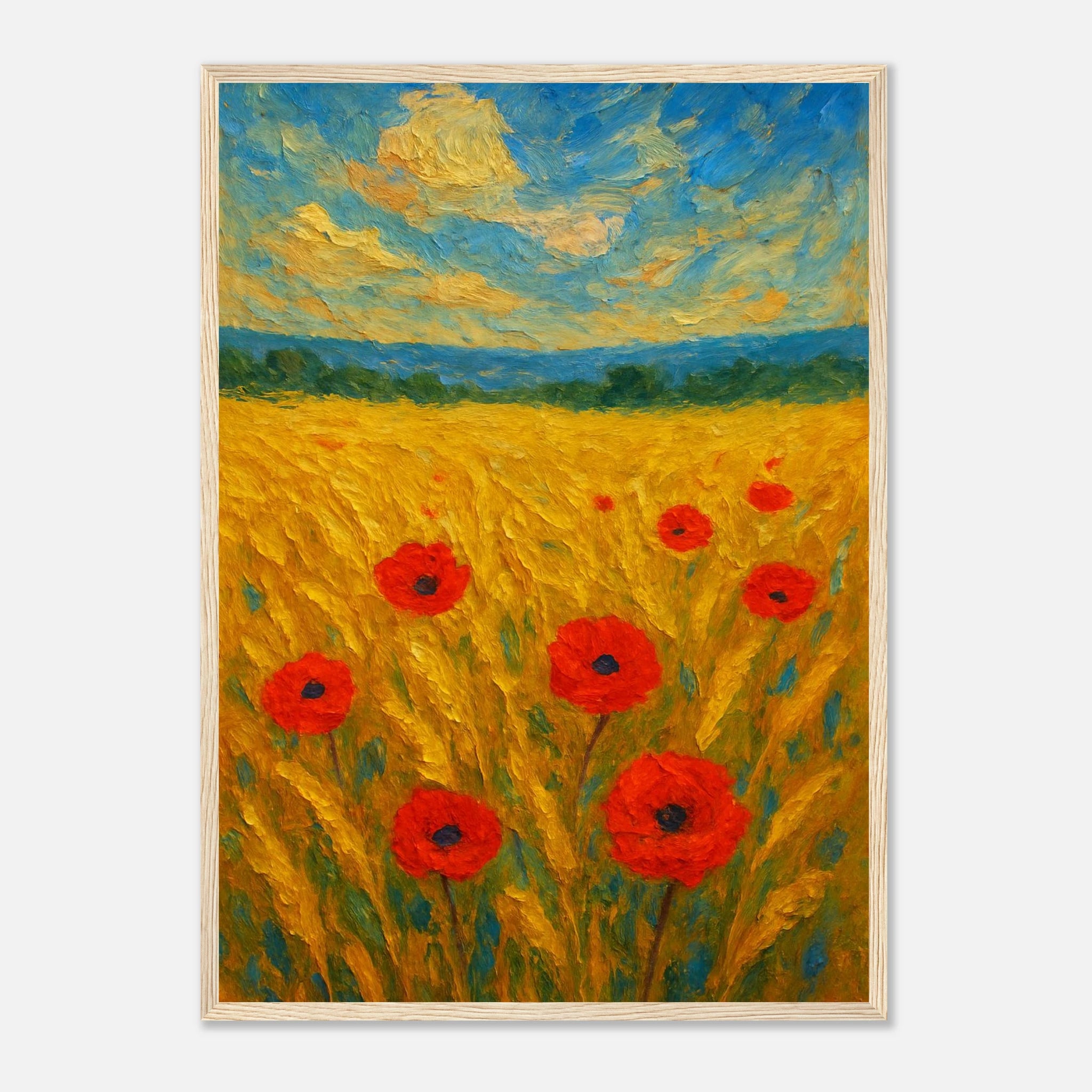 Wood frame A2 (42 x 59.4 cm) - Golden Poppy Field Print | Vibrant Impressionist Landscape - Play By Print