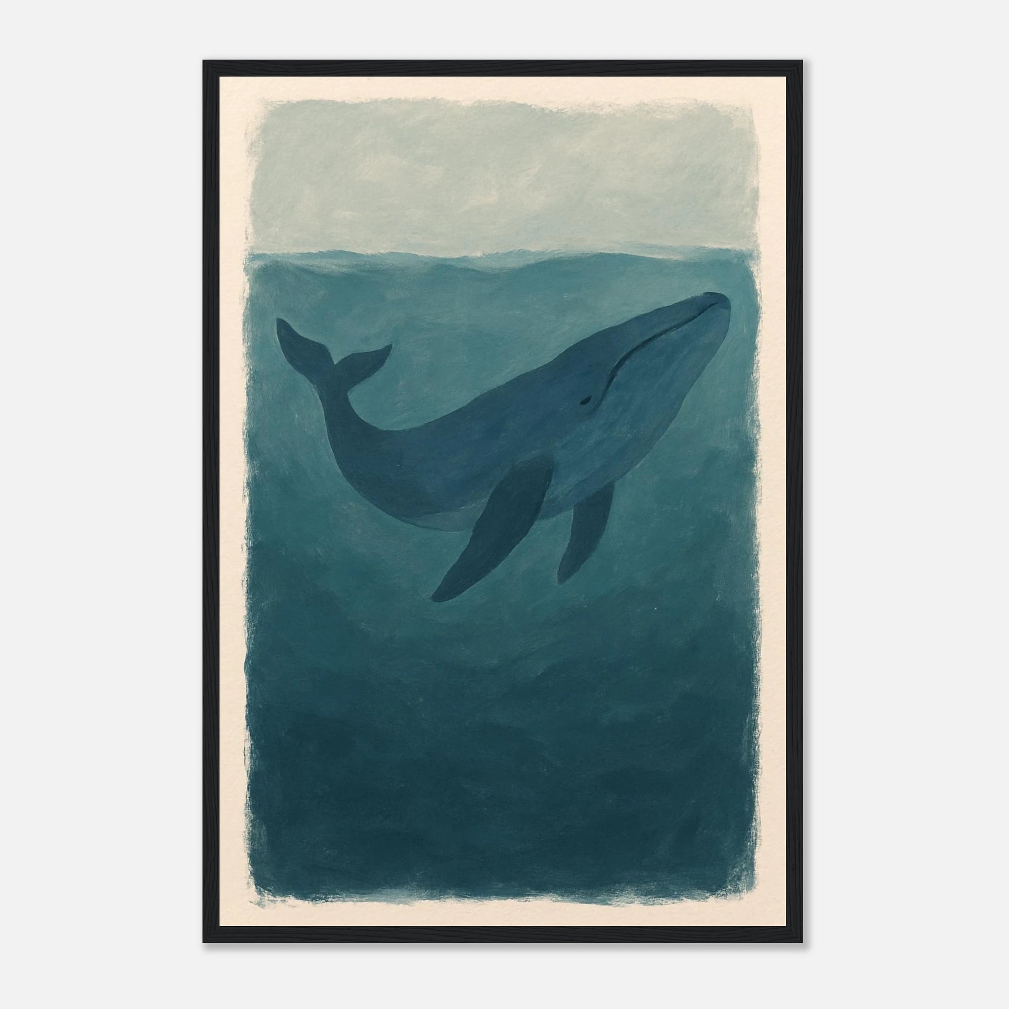 Black frame 40x60 cm 16x24″ - Blue Whale – Gouache-Style Art Print - Play By Print