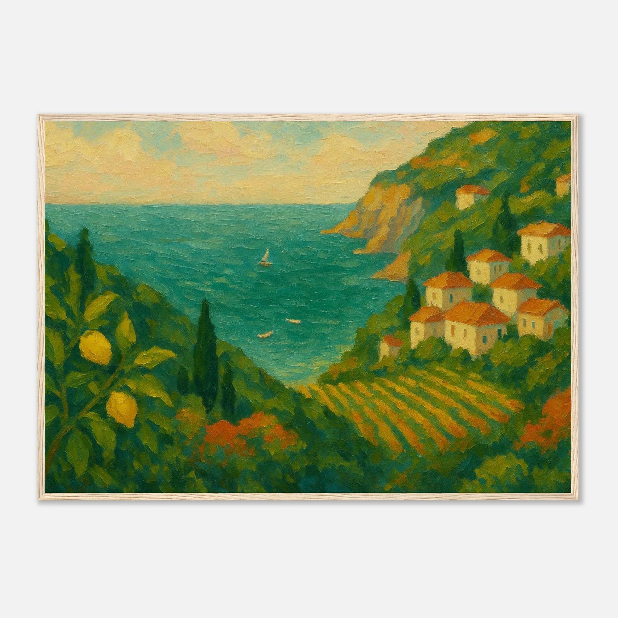 Wood frame A1 (59.4 x 84.1 cm) - “Lemon Coast Daydream” | Amalfi-Inspired Coastal - Play By Print