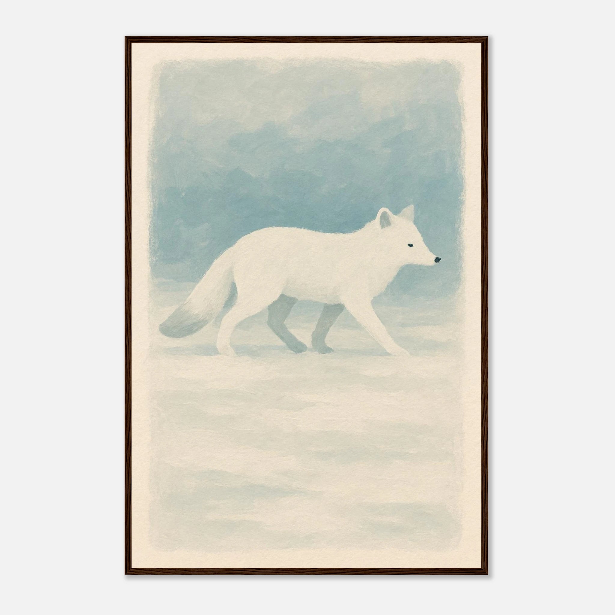 Dark wood frame 60x90 cm 24x36″ - Silent Steps – Arctic Fox in Snow Wall Art Print - Play By Print