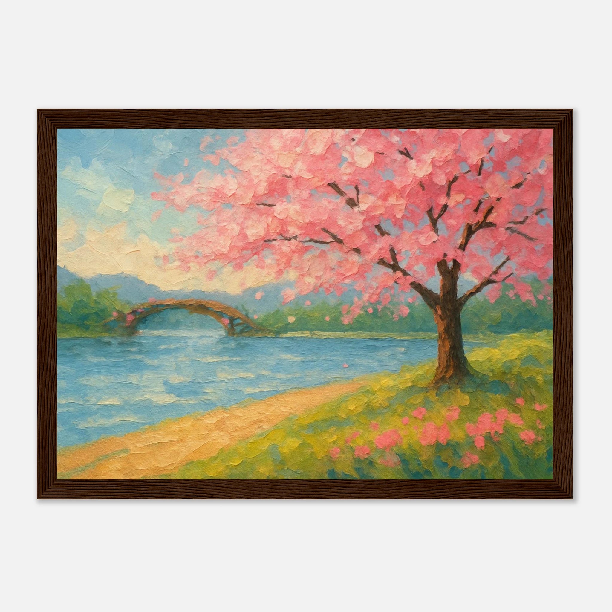 Dark wood frame 21x29.7 cm 8x12" - “Whispers of Spring” | Cherry Blossom Landscape - Play By Print