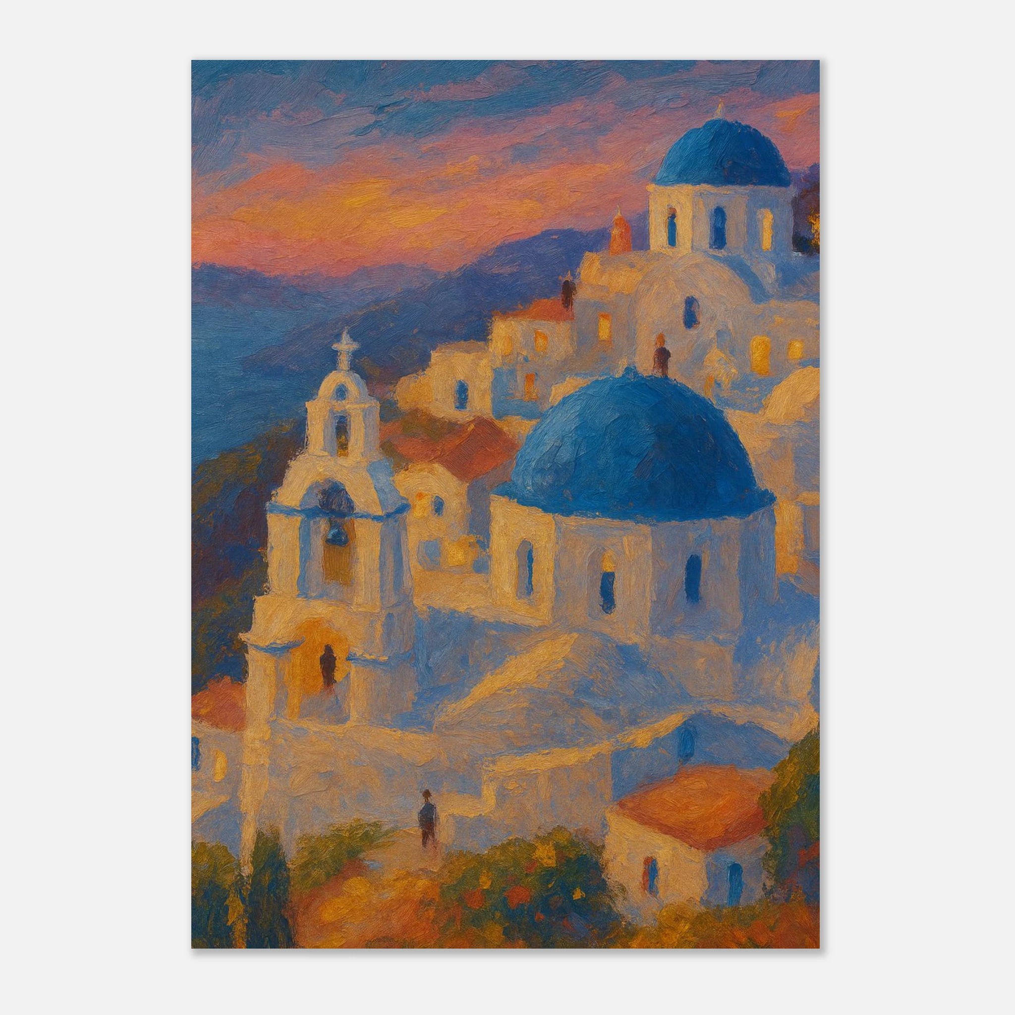 Unframed 21x29.7 cm 8x12" - "Sunset Over Santorini" Print | Mediterranean Wall Art - Play By Print