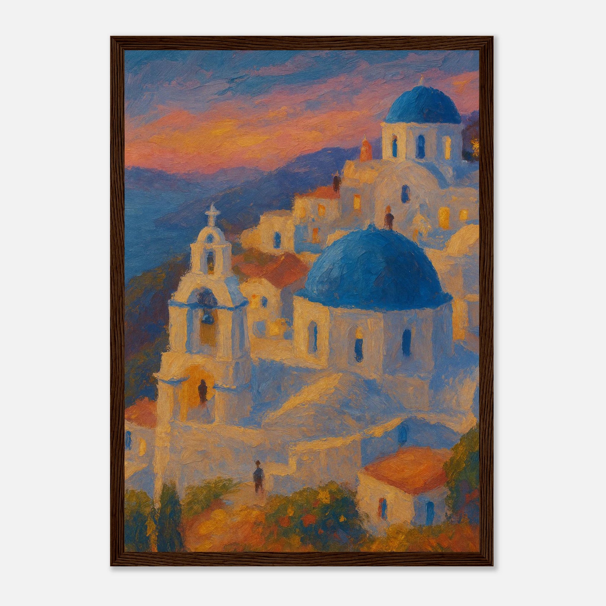 Dark wood frame A3 (29.7 x 42 cm) - "Sunset Over Santorini" Print | Mediterranean Wall Art - Play By Print