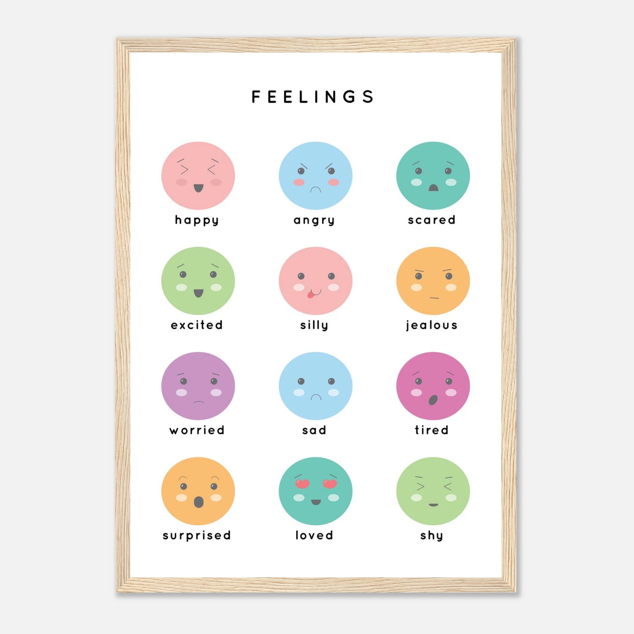 Wood frame - Feelings Poster – Emotions for Kids | Educational Print to Explore Emotions - Elena