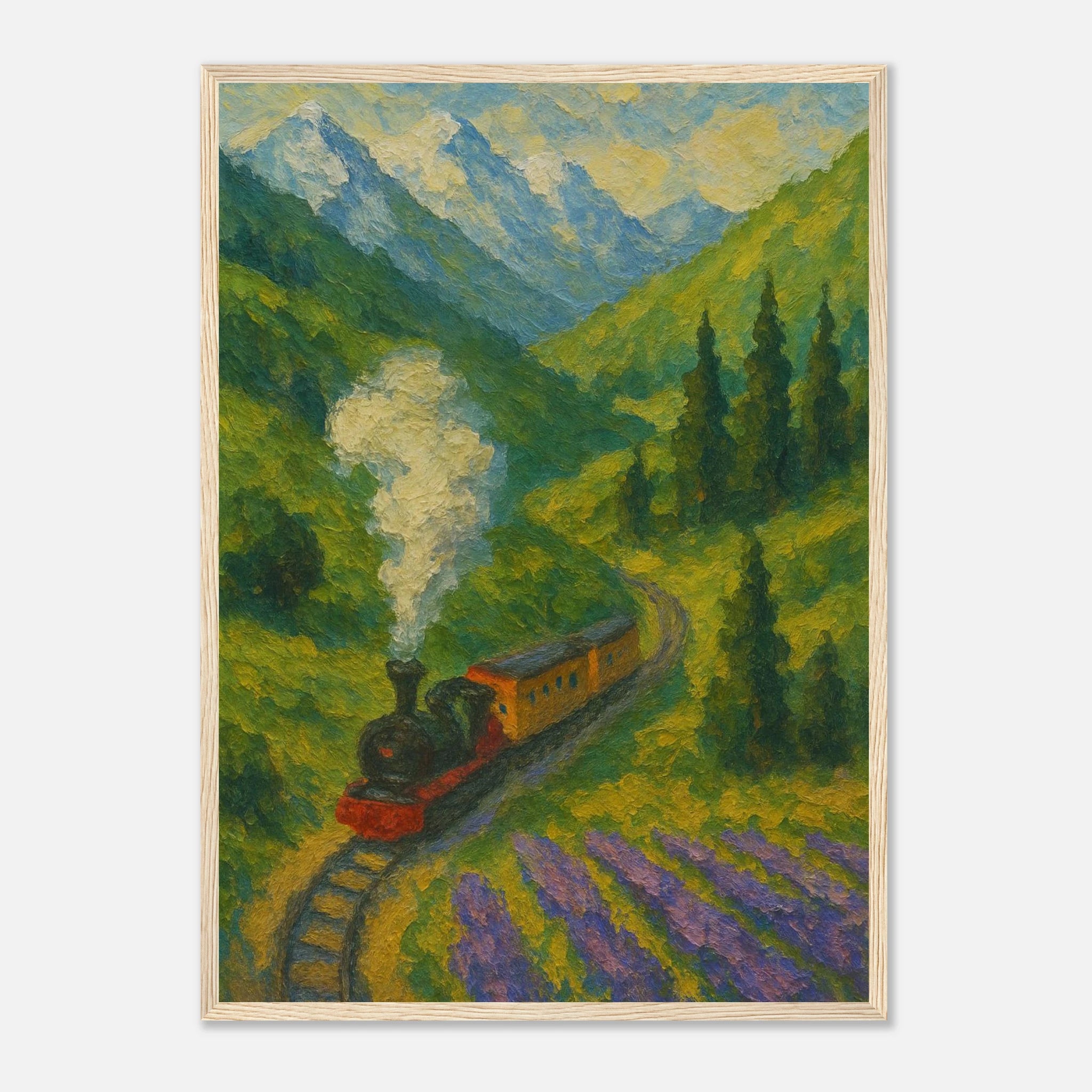 Wood frame A2 (42 x 59.4 cm) - Mountain Steam Train Wall Art | Textured Painterly Travel - Play By Print