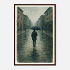 Dark wood frame 40x60 cm 16x24″ - Rainy City Walk – Gouache-Style Art Print - Play By Print