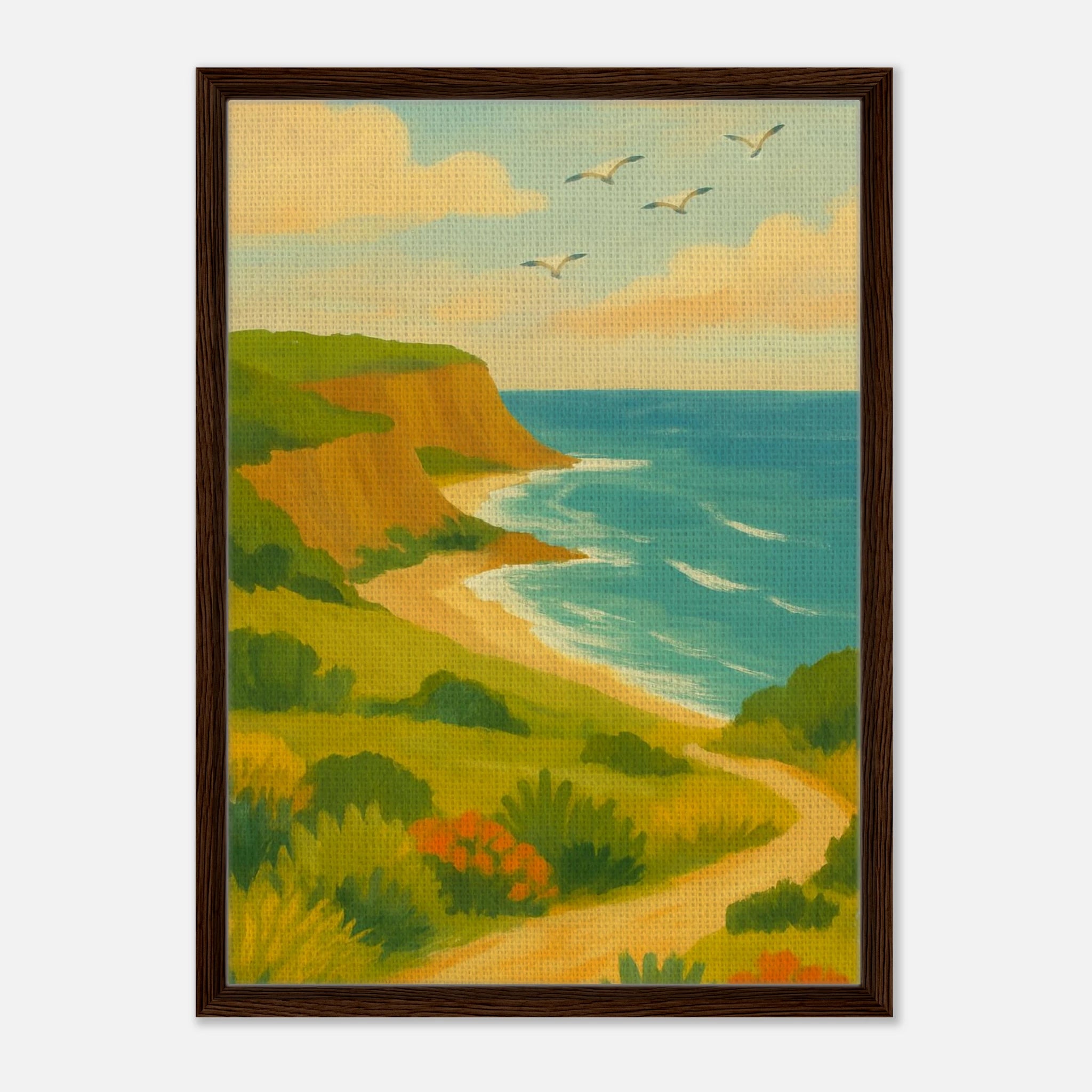 Dark wood frame 50x70 cm 20x28″ - Coastal Cliffs Walk – Scenic Ocean Landscape Canvas Wall Art - Play By Print
