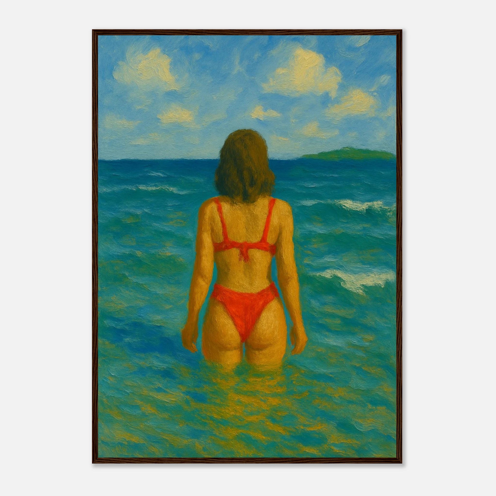 Dark wood frame A1 (59.4 x 84.1 cm) - Back to the Horizon | Red Bikini Coastal Wall Art - Play By Print