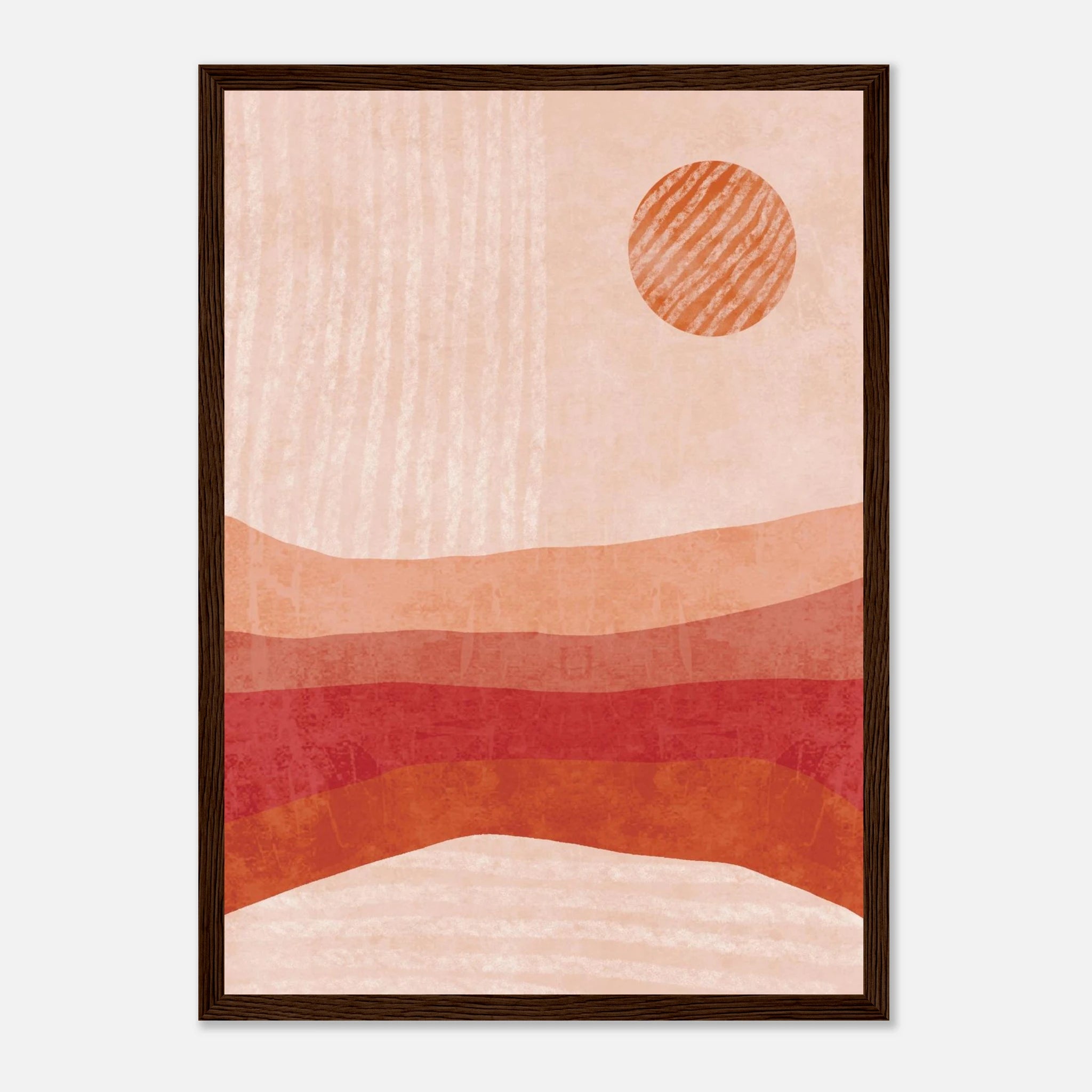 Dark wood frame - Terracotta Sun – Minimalist Abstract Desert Landscape Print - Daisy
