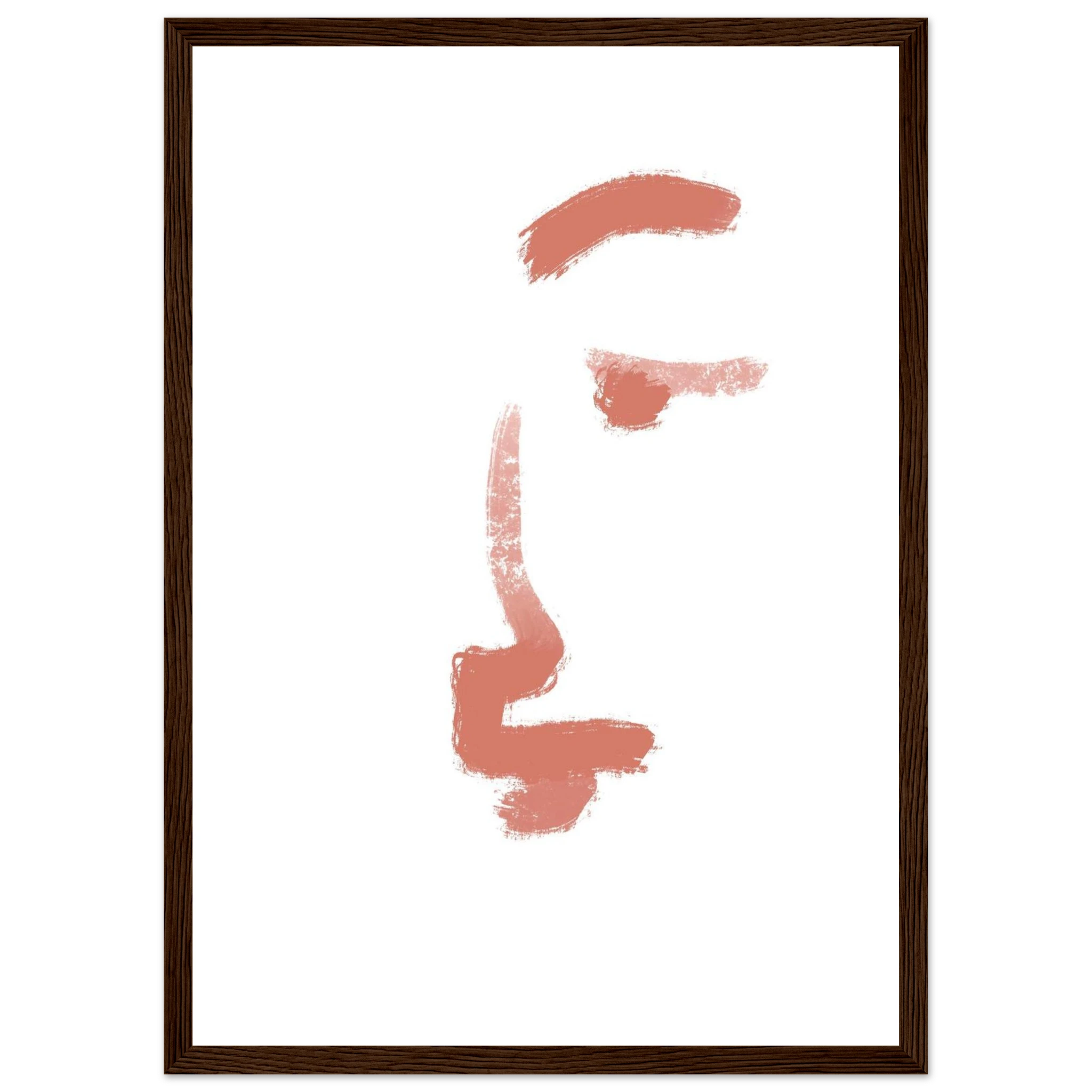 Dark wood frame - Bare Expression – Minimalist Abstract Face Print in Terracotta - Daisy