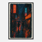 Black frame 40x60 cm 16x24″ - City Shadows – Rainy Night in Tokyo Neon Alley Print - Play By Print