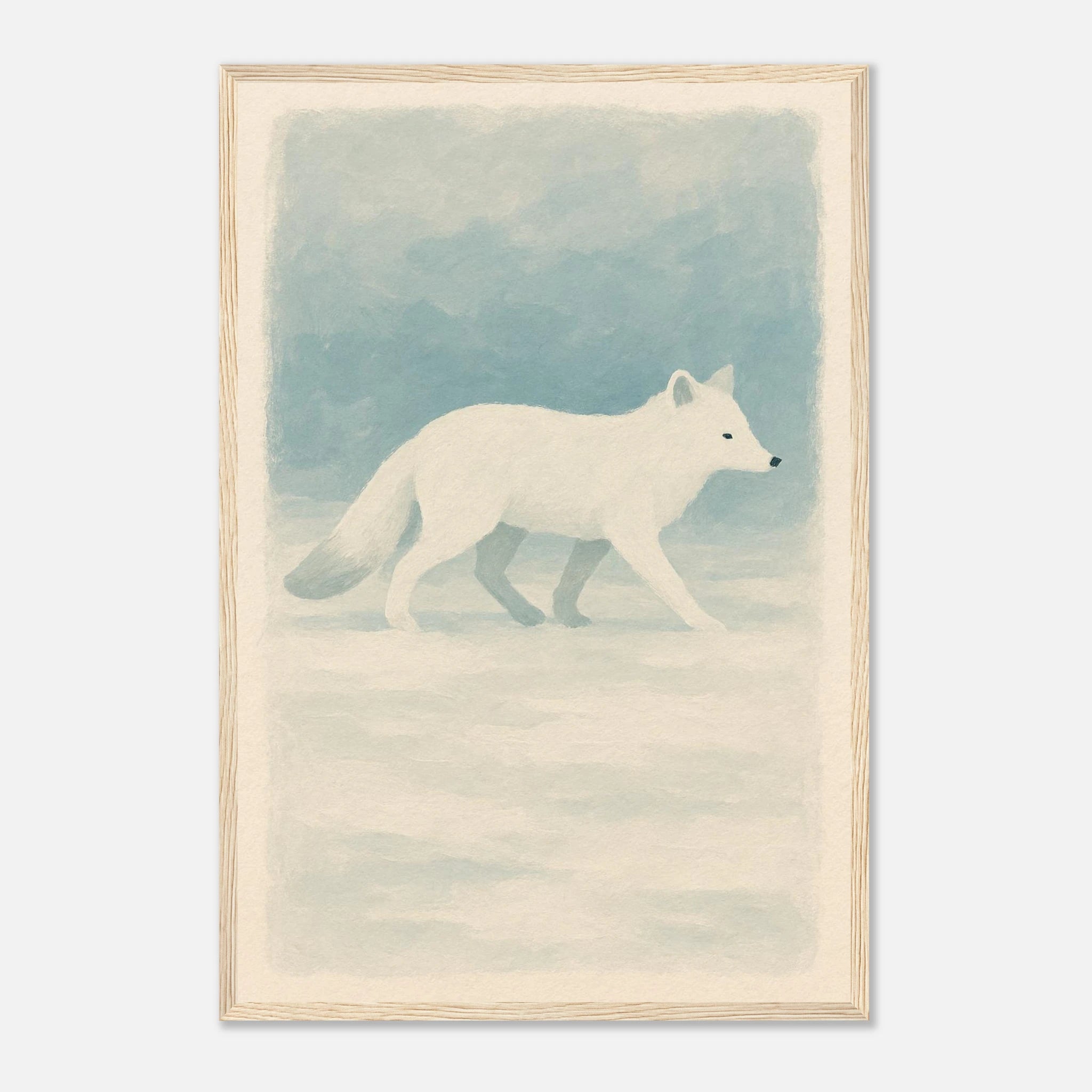 Wood frame 40x60 cm 16x24″ - Silent Steps – Arctic Fox in Snow Wall Art Print - Play By Print