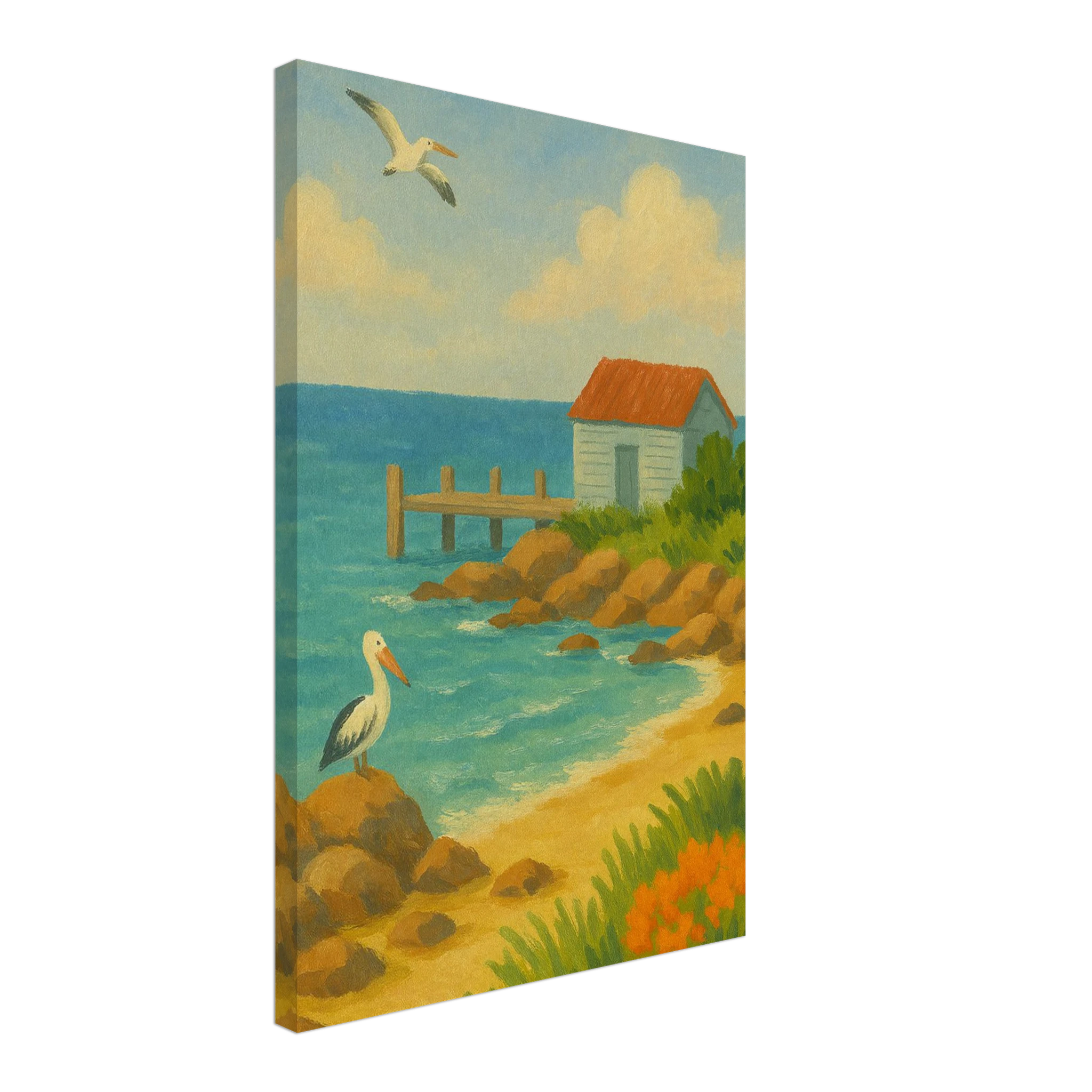 Canvas 40x60 cm 16x24″ - Seaside Jetty – Coastal Pelican Canvas Wall Art - Play By Print