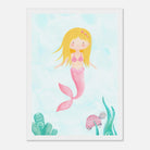 White frame - Blonde Mermaid Wall Art | Watercolour Ocean Nursery Print for Girls - Iris