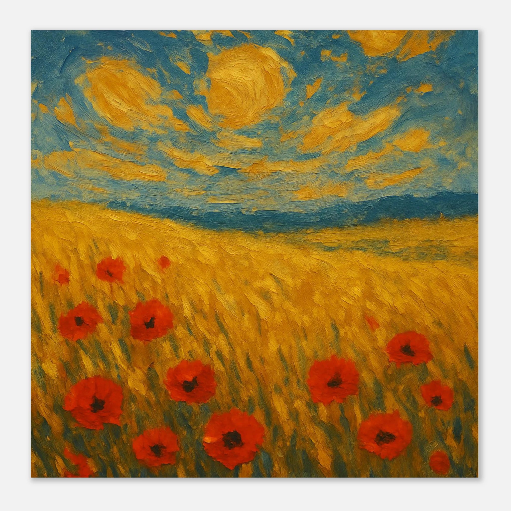 Unframed 70x70 cm 28x28″ - “Sun-Spun Fields” | Golden Wheat & Poppy Field Art Print - Play By Print