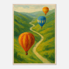Wood frame A2 (42 x 59.4 cm) - Up & Away – Hot Air Balloons Over Green Hills Wall Art Print - Play By Print