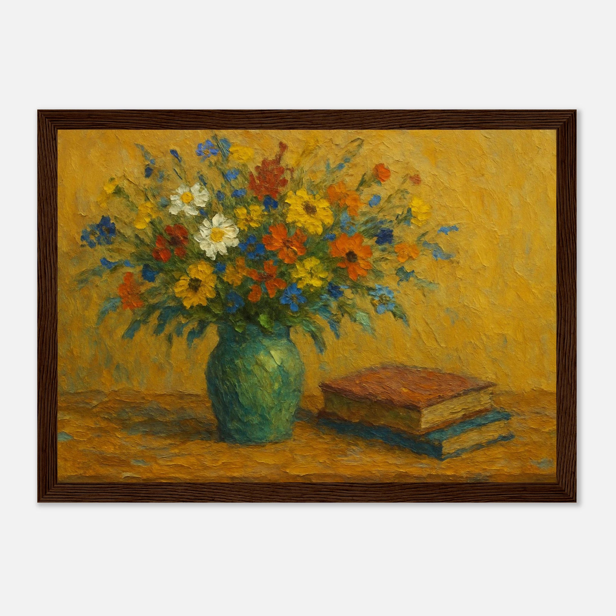 Dark wood frame 21x29.7 cm 8x12" - “Wild Blooms & Well-Worn Pages” | Floral Still Life - Play By Print