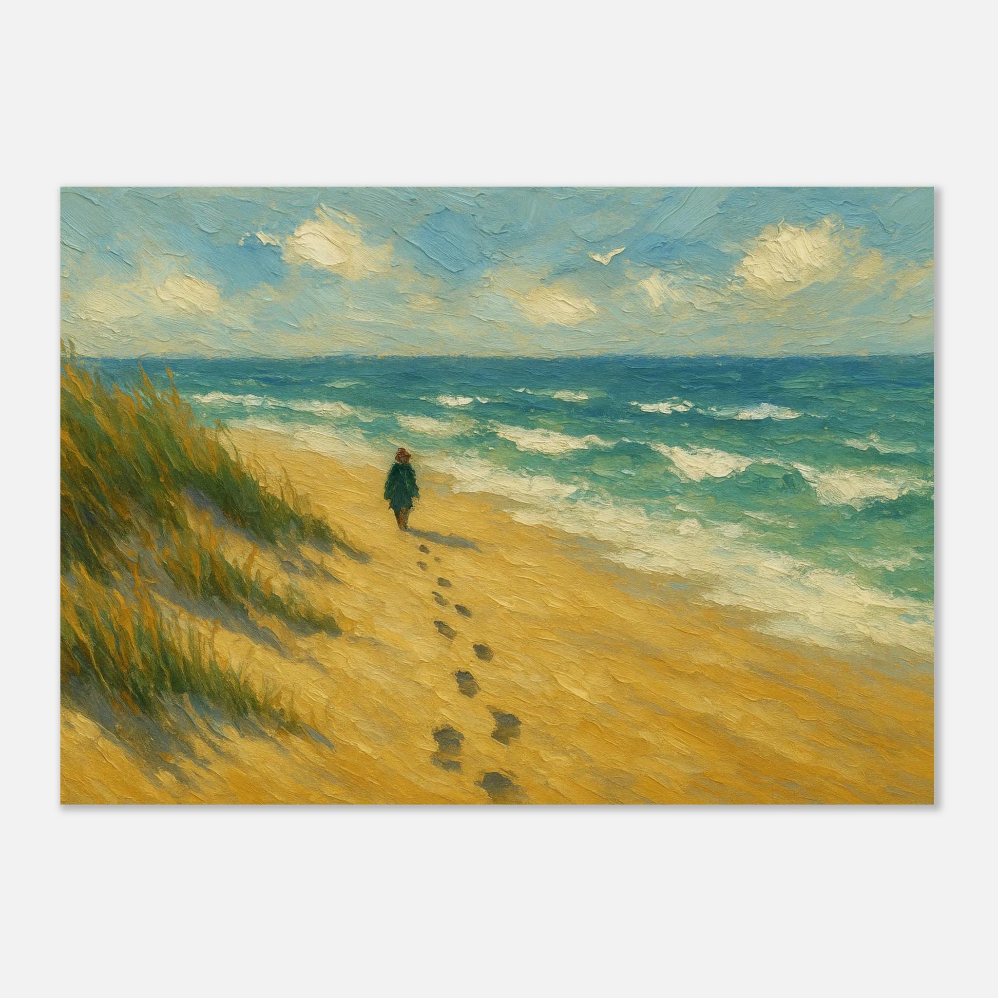 Unframed A2 (42 x 59.4 cm) - “Coastal Solitude” | Peaceful Beach Walk - Play By Print