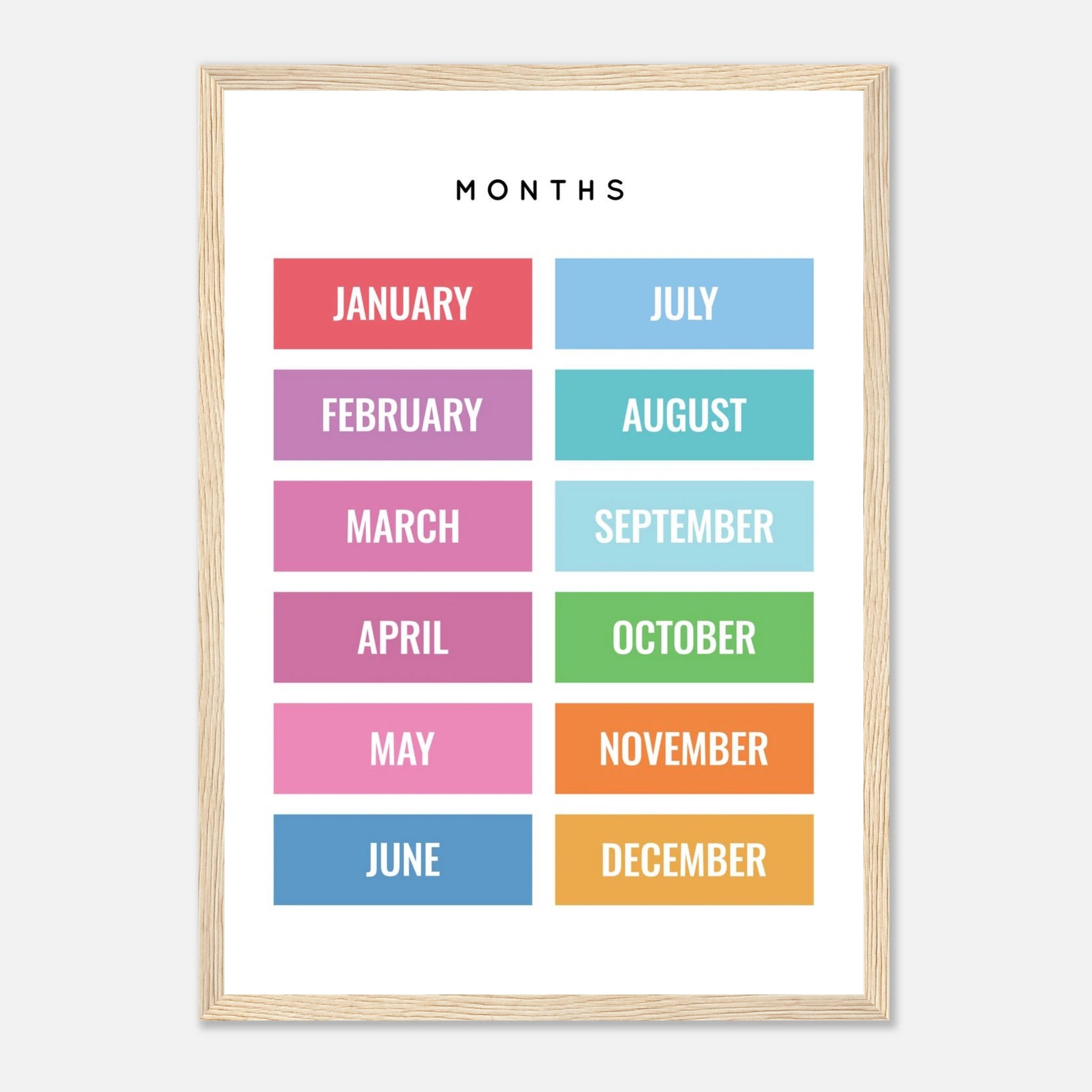 Wood frame - Months of the Year Poster – Bright & Colourful Educational Print for Kids - Elena
