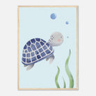 Wood frame A2 (42 x 59.4 cm) - Blue Sea Turtle Nursery Print | Watercolour Ocean Animal Wall Art for Kids - Iris