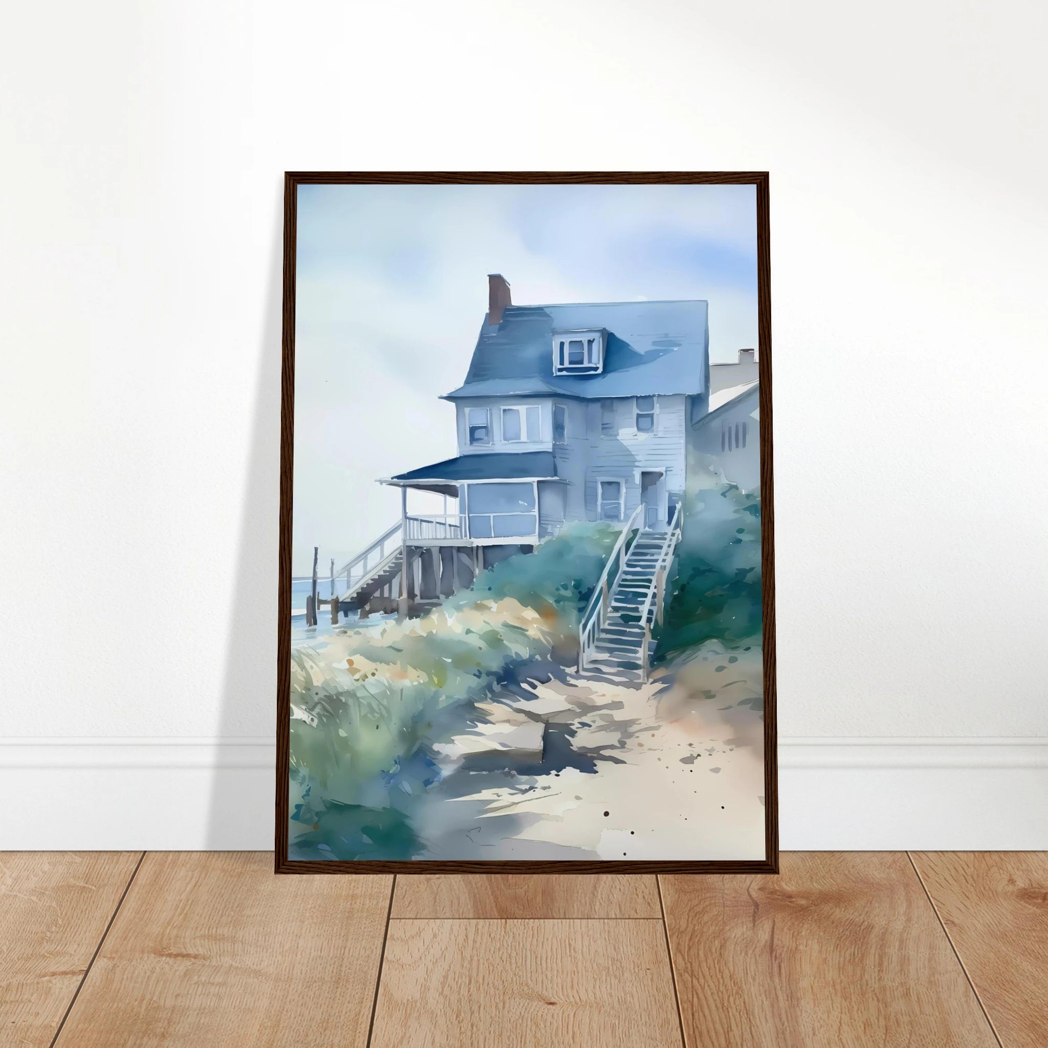 # all-groups - Seaside Cottage Steps – Coastal Art Print - Play By Print