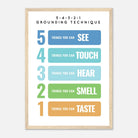 Wood frame - 5-4-3-2-1 Grounding Technique Poster | Mindfulness & Anxiety Support for Kids - Elena