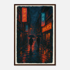 Dark wood frame 40x60 cm 16x24″ - City Shadows – Rainy Night in Tokyo Neon Alley Print - Play By Print