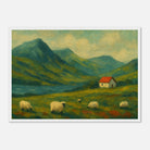 White frame A2 (42 x 59.4 cm) - Hillside Haze – Countryside Sheep & Cottage Wall Art Print - Play By Print