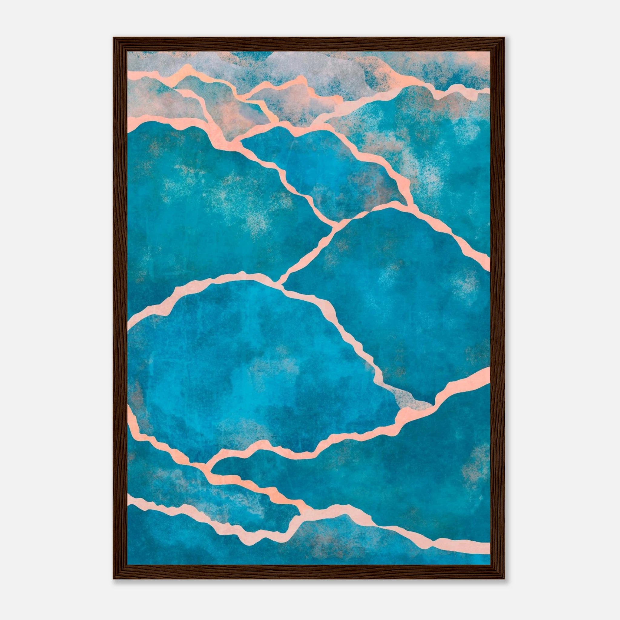Dark wood frame - Cracked Ocean – Abstract Teal Coastal Texture Art Print - Daisy