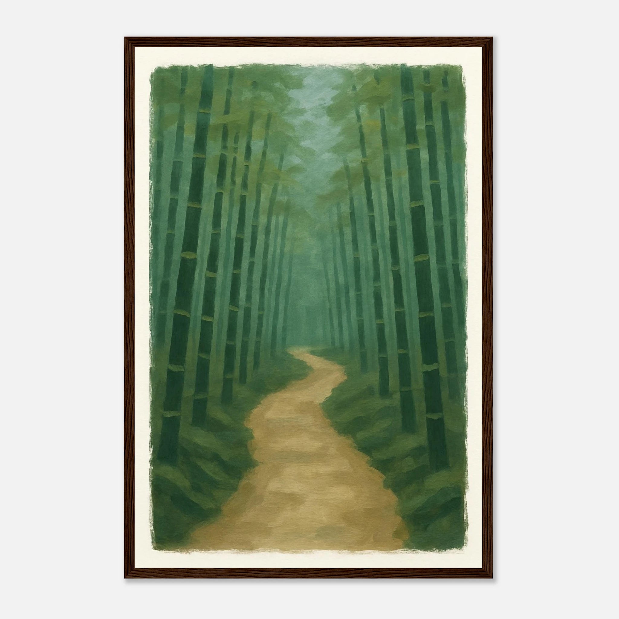 Dark wood frame 40x60 cm 16x24″ - Bamboo Forest Path – Gouache Landscape Art Print - Play By Print