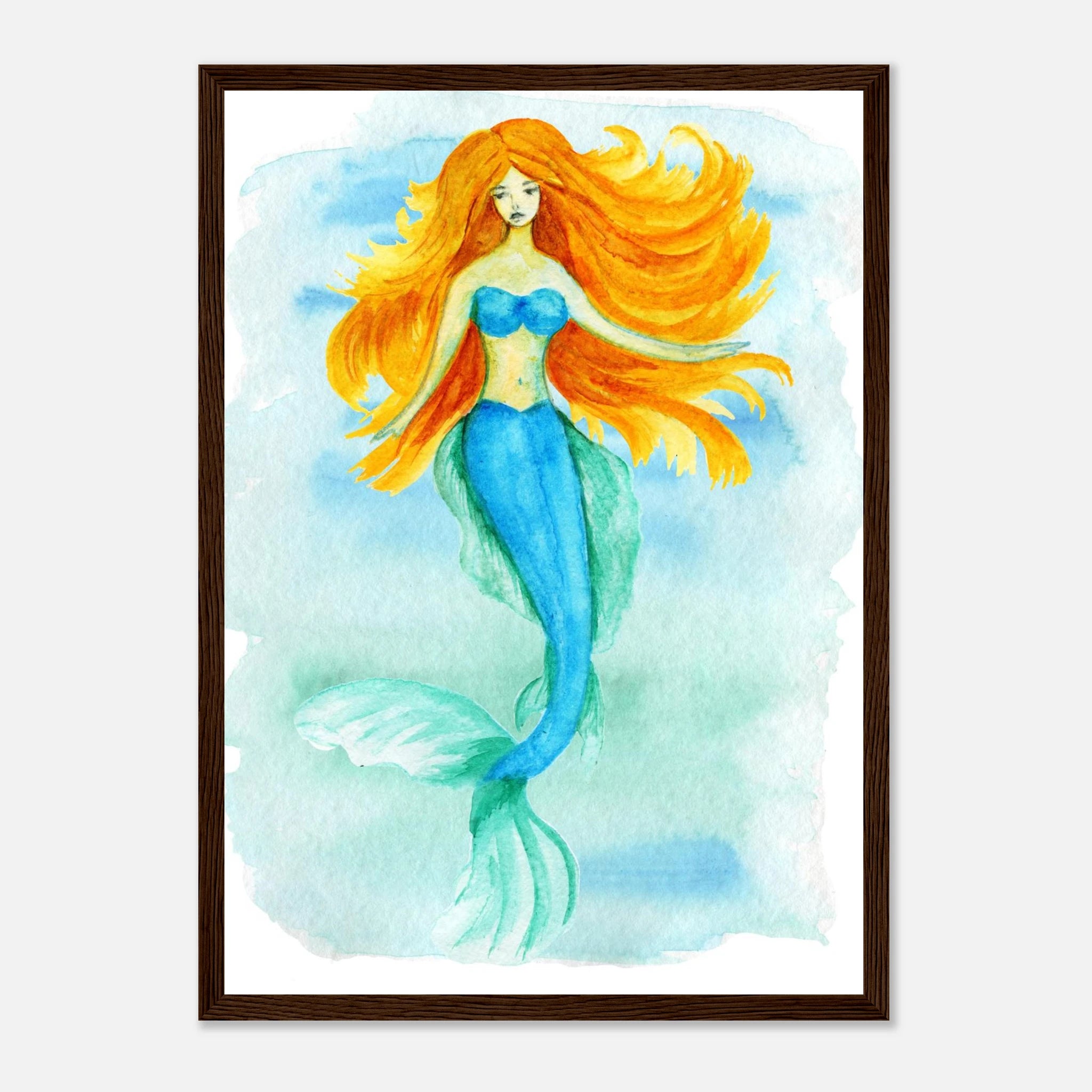 Dark wood frame - Ocean Beauty – Mermaid Watercolour Art Print 🧜♀️🌊 - Play By Print