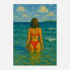 Unframed A1 (59.4 x 84.1 cm) - Back to the Horizon | Red Bikini Coastal Wall Art - Play By Print
